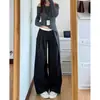 Elegantes pantalones casuales de doble pretina para mujer, nuevo estilo de otoño, tiro bajo, holgados, adelgazantes, pierna recta, pierna ancha