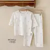 Pijama Infantil Coelho de Pão Primavera e Verão Classe A Estilo Floresta Fresco Floral Bebê Menina Manga Três Quartos Conjunto para Casa