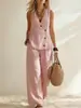 Suministro Exclusivo Transfronterizo 2026 de Ropa de Verano para Mujer Europea y Americana, Conjunto de Chaleco Abotonado, Cárdigan y Pantalones Largos de Color Sólido Casual Estilo Vacacional