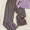 Pijama morado con estampado de estrellas, estilo dulce y femenino para mujer, conjunto de ropa para el hogar de manga larga y pantalón holgado, talla grande, para principios de otoño