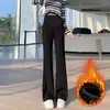 Pantalones de maternidad que no aprietan la barriga, estilo primavera y otoño, forrados de polar y engrosados, adecuados como prenda exterior, pantalones de campana, de cintura alta, adelgazantes, con soporte para la barriga, pantalones largos