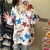 Cardigan com capuz transfronteiriço, suéter de manga comprida feminino 2022, outono, nova moda coreana, solta, fina, estrela de cinco pontas, impressão