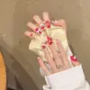 Arte de Uñas Artesanal Hecho a Mano con Esmalte Líquido Fluido, Lindo Diseño de Fresa, Pegatinas para Uñas de Osito Rojo Cereza Dulce, Producto Terminado al por Mayor