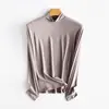 Camiseta básica feminina com camada interna ultrafina, nova para outono/inverno com aquecimento infravermelho distante, hidratante, gola alta, caimento justo, manga longa para mulheres