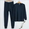 Conjunto de ropa interior térmica de algodón puro con cuello redondo para hombres de mediana edad y ancianos, ajuste ceñido, fino, elástico, top y pantalones de otoño, camiseta interior para mujer