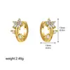 Brincos de Flor em Ouro 18K com Zircônia, Design Simples de Flor de Cinco Pétalas, Presilhas e Tarraxas de Luxo Leve, Conjunto de Duas Peças, Joias de Orelha Transfronteiriças Europeias e Americanas