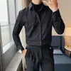 Camisa de dos piezas falsa a rayas para hombre Primavera y Otoño corte slim estilo coreano moderna casual para hombre ligeramente maduro