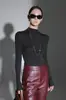 Top de punto fino con cuello semi-alto de estilo minimalista para mujer, otoño e invierno, elástico, adelgazante, ajustado, multicolor, capa base de alta gama