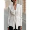 Blazer simple de color liso, corte holgado, estilo europeo y americano, con cuello de cinta, chaqueta casual versátil y elegante