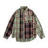 Camisa Xadrez Irregular Colorida Costurada Manga Longa Camisa Masculina Design Americano Street Hip-Hop Top Solto