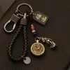 Llavero de Latón Pixiu Colgante de los 12 Animales del Zodíaco Ping An Fu Llavero para Llaves de Coche de Hombres y Mujeres Llavero con Cordón de Cuero para Colgar en la Cintura