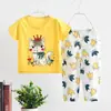 Roupas de Casa para Crianças Verão Estilo Coreano Desenho Animado Manga Curta Calça Comprida Conjunto de Roupas de Casa para Meninos e Meninas Atacado Estilo Fofo