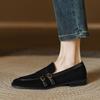Dos tipos de mocasines de estilo británico con forro polar, 25 primaveras, tacón bajo grueso, parte superior de cachemira, cabeza redonda, cuero, boca profunda, zapatos individuales para mujer
