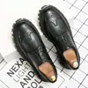 Zapatos Brogue para Hombre de Suela Gruesa Transfronterizos, Tallas 38-45, Zapatos de Trabajo Modernos de Punta Ancha, Zapatos Brogue de Cuero Tallado de Caña Baja para Hombre