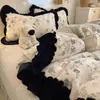 Lençol de cama com babados florais pequenos estilo coreano de alta gramatura, colcha, conjunto de quatro peças de veludo de leite, conjunto de três peças quente 1