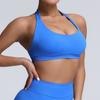 Ropa Interior Deportiva Europea y Americana para Mujer con Colgante en el Cuello de Nylon de Alta Elasticidad Extinguido Top de Yoga Grande sin Espalda Sujetador para Mujer