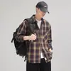 Camisa xadrez retro clássica americana para homens, manga longa, nova marca trendy casual britânica 2026 jaqueta camisa para primavera e outono para homens