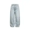 Ouswe Modernos Jeans Azules Lavados y Desgastados Estilo Retro Americano para Hombre Pantalones de Mezclilla Pierna Ancha Primavera Rk251