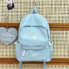 Mochila estrelada azul claro e cinza nebulosa, bolsa escolar niche de verão ins para alunas do ensino fundamental e médio, mochila casual e leve