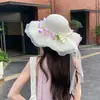 Sombrero de Paja con Lazo de Encaje Floral Estilo Pastoral Francés para Mujer, Sombrero de Protección Solar de Verano, Sombrero de Playa para Vacaciones en la Costa