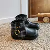 Botas Martin Forradas de Felpa para Niñas Otoño e Invierno Nuevo Estilo Hebilla de Cuero Botines Cortos de Moda Elegantes Cremallera Lateral Botas de Cuero de Princesa para Niñas