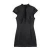 Vestido de verano para mujer estilo europeo y americano, nuevo, de moda, elegante, con textura de satén de seda, abertura, manga corta