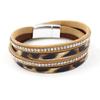 Pulsera de doble anillo con hebilla magnética con estampado de leopardo japonés y coreano con pedrería para mujer, joyería de cuero PU, joyería al por mayor de AliExpress
