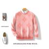 Suéter de Lã Pura Fio Duplo Engrossado Gola Redonda Masculino Diamante Quadrado Combinação de Cores Moda Casual Suéter Versátil Suéter Tricotado