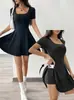 Spot 2025 Verano Nuevo Europeo y Americano Amazon Temu Aliexpress Vestido Casual Corto de Punto Marrón
