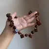 Quadrado de Caramelo ~ Colar Quadrado com Miçangas Estampa de Leopardo Marrom Escuro Corrente de Clavícula Feminina Acessórios Estiloso Tendência Menina Quente