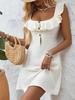 Vestido Corto de Tirantes sin Mangas con Volantes y Retazos de Color Sólido Casual Nuevo Verano 2025