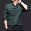 Camisa Blanca de Manga Larga para Hombre de Gama Alta Tallas Grandes Estilo Coreano Camisa Casual de Moda Camisa de Alta Elasticidad para Hombre Sin Planchar