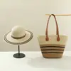 2024 Novo Estilo De Palha Bolsa Mori Estilo Tecido Bolsa De Ombro Chapéu Set Verão Ao Ar Livre Viagem Férias Praia Tote Bag
