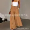 Calça Casual Wide-Leg Fresca de Novo Estilo Primavera/Verão Transfronteiriça Europeia e Americana para Mulheres com Cintura Elástica e Calça Saia de Cintura Alta 2026