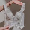 Sutiã sexy de osso de peixe com manga morcego, peça única, feminino, fino, estilo francês, renda, para peito pequeno, push-up, anti-queda