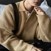 Outono e inverno suéter de gola polo masculino solto moderno estilo Hong Kong all-match manga comprida cor sólida lapela suéter jaqueta