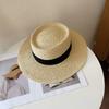 Celebridad de Internet Retro Sombrero de Copa Plano para Mujer Verano Vacaciones Junto al Mar Sombrilla Francés Plano Playa Protector Solar Sombrero de Paja Fresco