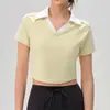 Verano Nuevo Estilo Commuter Manga Corta para Mujer Casual Pilates Running Top Deportivo Cuello en V Estilo Tenis Polo Ropa de Yoga