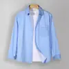 Camisa Masculina Listrada de Manga Longa com Bolso, Camisa Masculina Casual de Alta Qualidade e Versátil