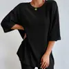 2026 nuevo conjunto de shorts casuales de verano de color liso para mujer, holgado, de cuello redondo, moda europea y americana transfronteriza AliExpress
