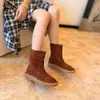 2551-1 Botines Retro de Piel Nobuck para Mujer Nuevos de Suela Plana Más Fáciles de Combinar Botines Chelsea de Piel Genuina