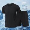 Terno de Seda Gelo Masculino Verão Secagem Rápida Elástico Fino Calças de Manga Curta Conjunto Completo Camiseta Casual Masculina Conjunto de Duas Peças Masculino Moderno