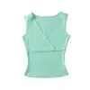 Colete casual sem mangas com decote V cruzado para mulheres, slim fit, que valoriza a silhueta, top de base, cor sólida, cintura alta, elástico, verão, para usar ao ar livre
