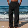 2025 Nuevos Pantalones de Verano Hawaianos para Hombre Pantalones de Playa Bolsillo Cordón Cintura Elástica Liso Cómodo Transpirable