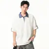 NASA SOBRE Camisa Polo Meio Zíper Falsa Duas Peças Cor Contrastante Manga Curta Verão Tendência Gola Camisa Camiseta Casual Masculina