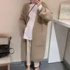 Estilo Coreano Elegante Versátil de Manga Larga Estilo Perezoso Grueso de Lana Suéter Largo Hasta la Rodilla para Mujer Otoño e Invierno Cárdigan Largo de Punto con Bolsillos Grandes