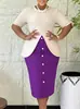 D3359 Amazon Comercio Exterior Transfronterizo Nuevo Estilo Elegante y Moderno Cuello Redondo Manga de Tres Cuartos Patchwork Vestido Ajustado al Cuerpo