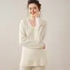 2025 Nuevo Invierno Tejido de Cachemir Moda Femenina Versátil Casual Ajustado Cuello en V Cachemir Manga Larga Camisa Básica