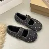 Sapatos Mary Jane de Bolinhas com Temperamento Estilo Coreano Feminino 2026 Outono Novo Lã Boca Rasa Velcro Fundo Plano Sapatos Individuais Fashion