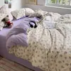 Juego de Cuatro Piezas de Algodón Puro Clase A Ropa de Cama para Dormir Desnudo Algodón Lavado con Agua Estilo Sábana Ajustable Ins Fresco Pequeño Sábana Funda de Edredón Dormitorio Juego de Tres Piezas